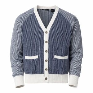 Sean John Textured Knit Cardigan Sweater Mens M Blue White Preppy Smart Casual